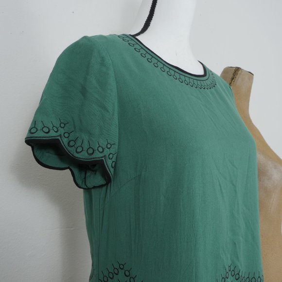 Boden Green Black Embroidery Design Short Sleeve Size 8 Boho Dress - Picture 6 of 12